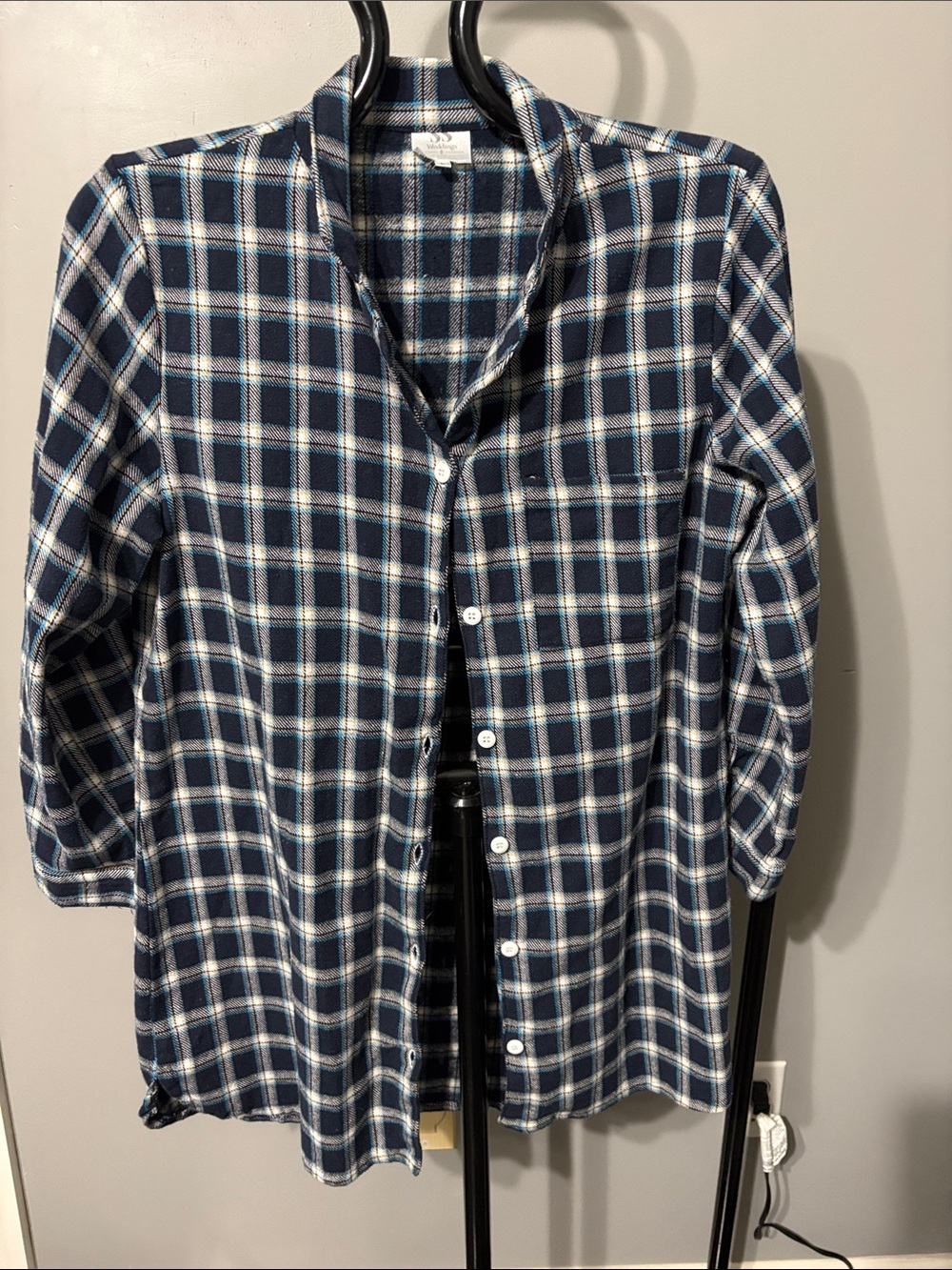 Women's Navy Plaid Button-Front Tunic